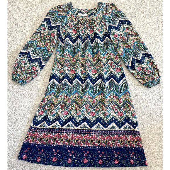 Vintage Dress Blue Peasant Midi Boho Floral 70s Cottagecore Prairie - Picture 1 of 13